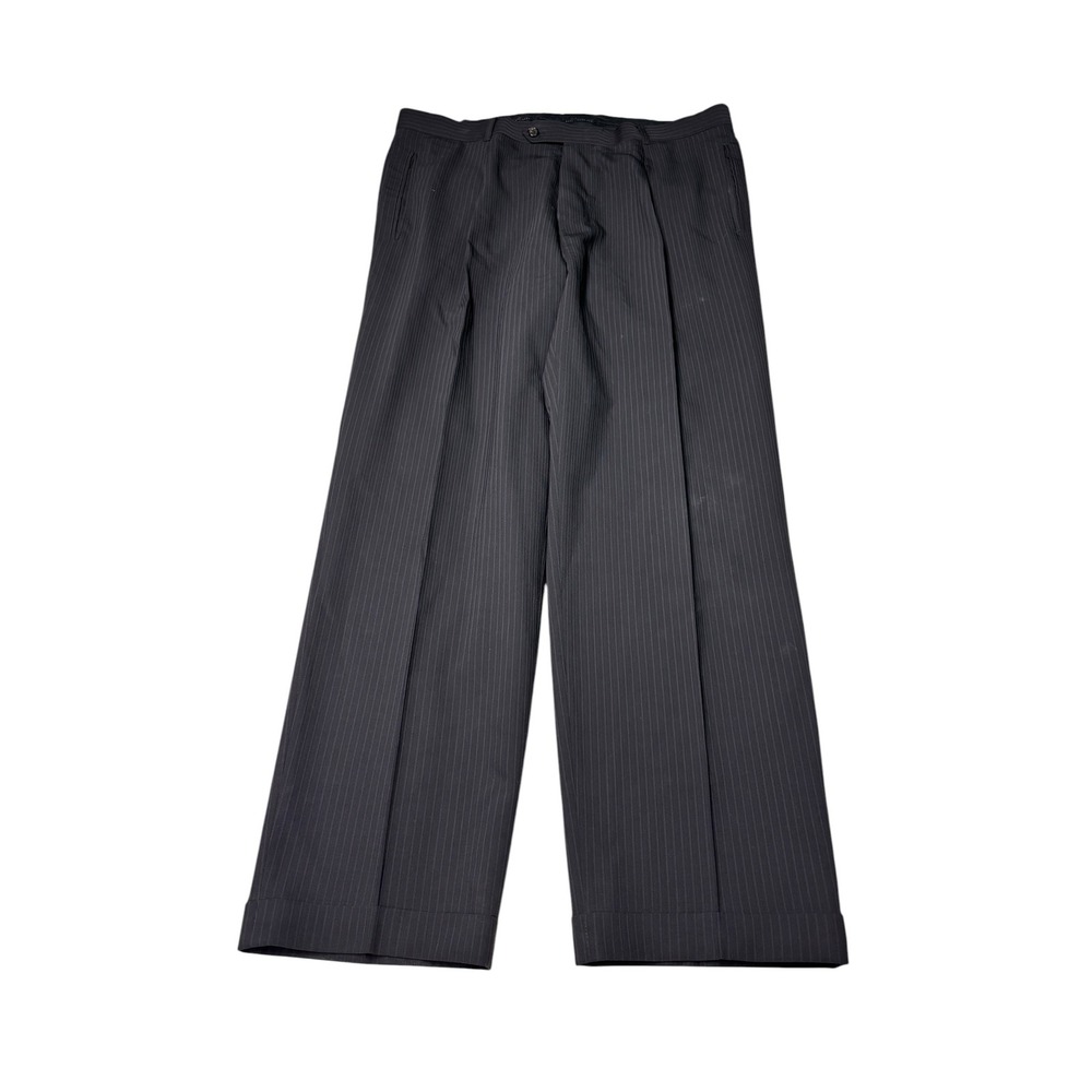 Hugo Boss Mens Pleated Pinstripe Dress Pants Grey Wide Leg 38R x 32